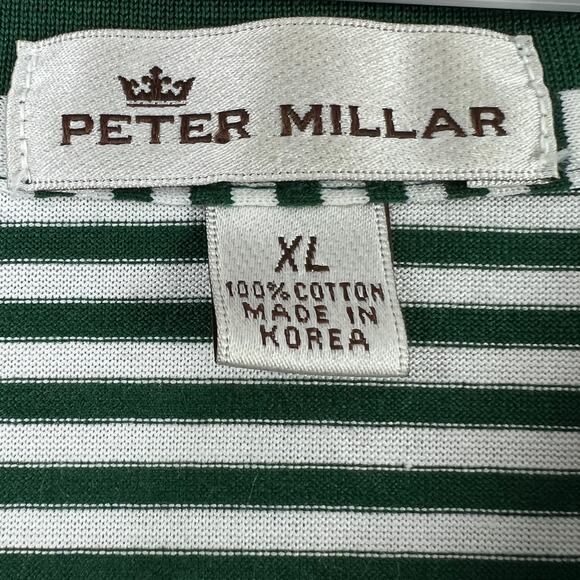 Peter Millar Striped Polo Shirt Mens XL Green Striped Pullover Cotton Casual - Picture 2 of 9